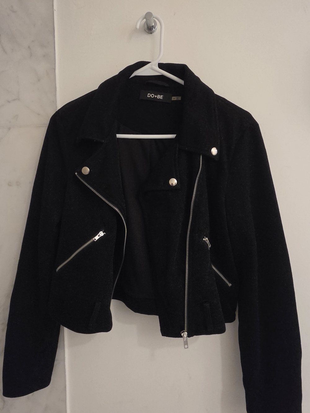 DO+BE Black Cropped Moto Jacket with Silver Hardware